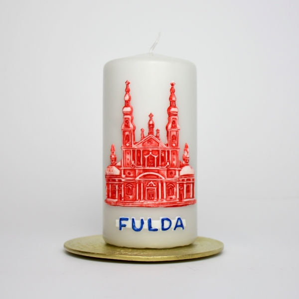 Kerze Fuldaer Dom | Fuldakerze | Grau mit rotem Dom